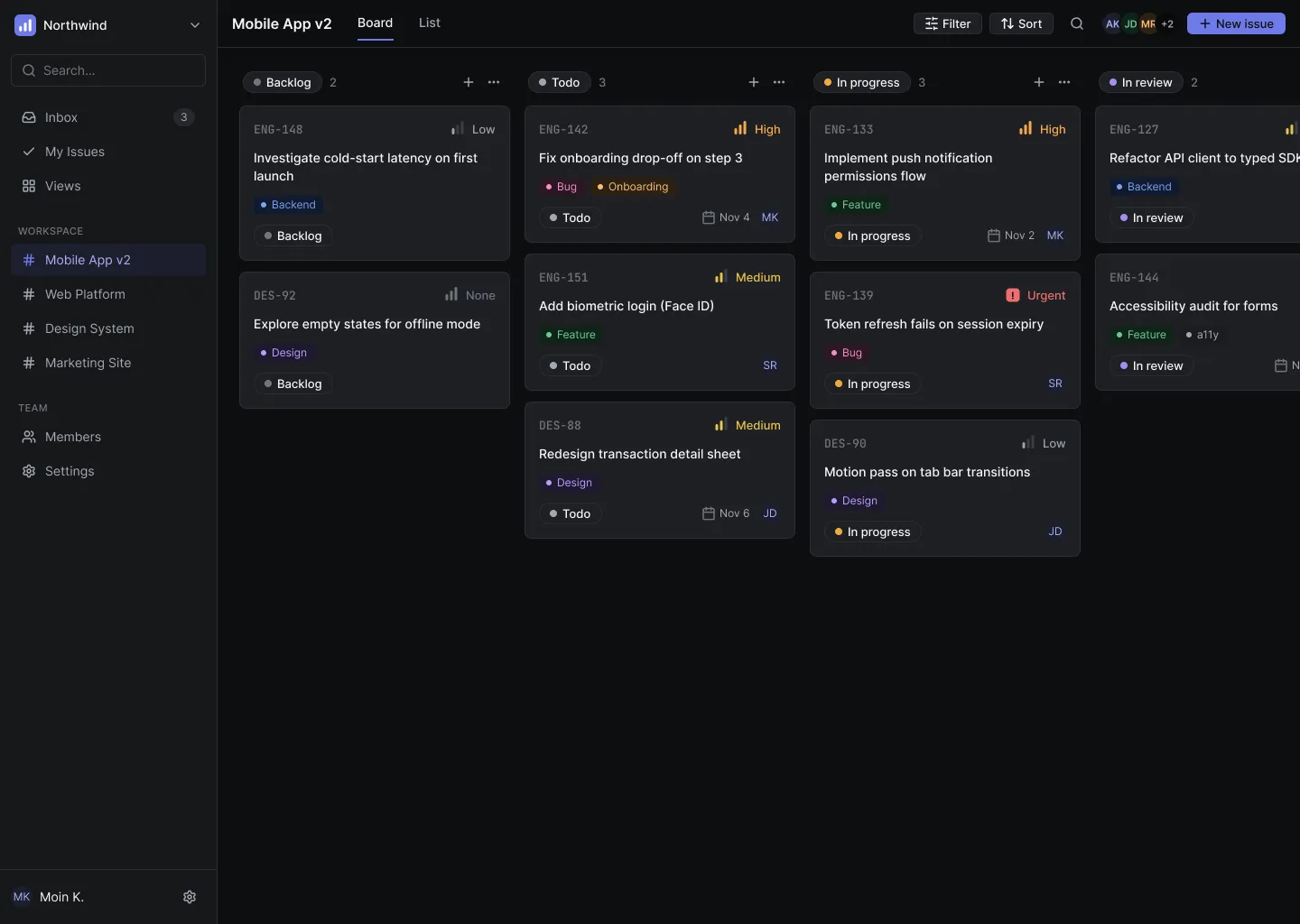 Cadence board in Dark theme