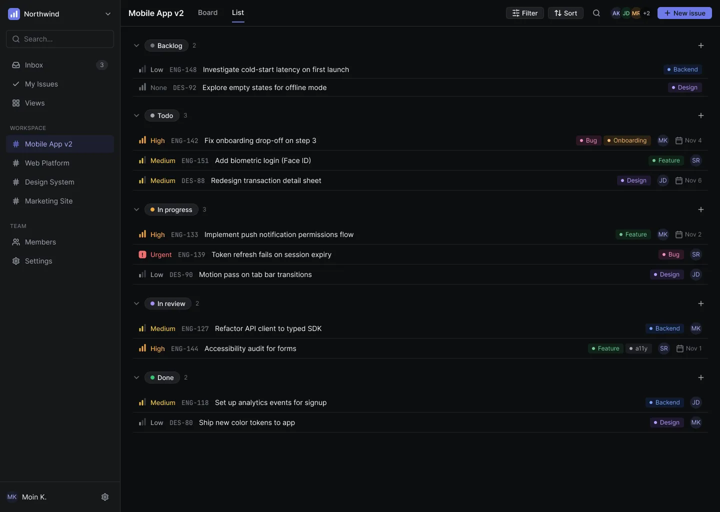 Cadence list view